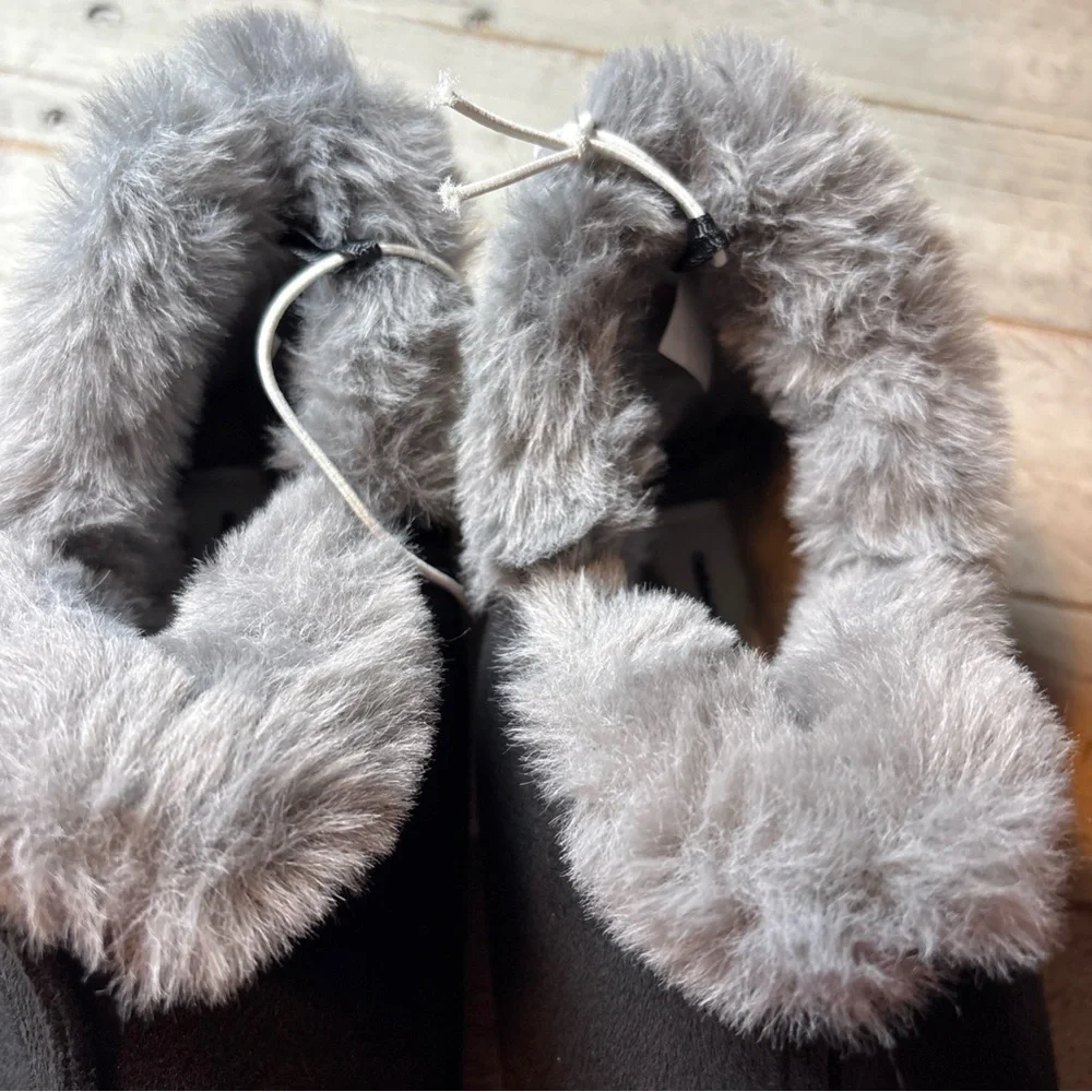 Old Navy Womens Black Faux Fur Lined Cozy  Bootie Slippers Size 8 - Picture 9 of 15